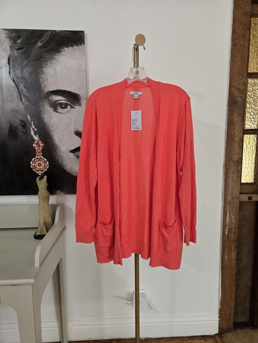 NWT Croft & Barrow Collection Coral Open Front Pocket Cardigan Size Large